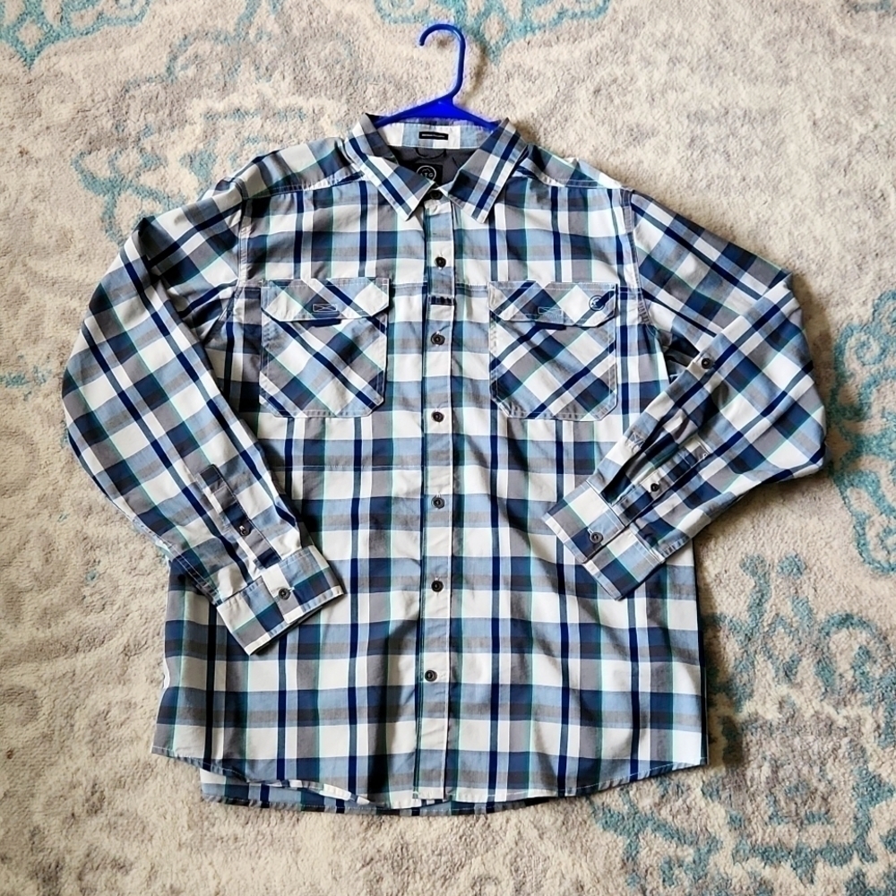 MENS WRANGLER Long Sleeve Button up Shirt BLUE & GREEN WESTERN PLAID